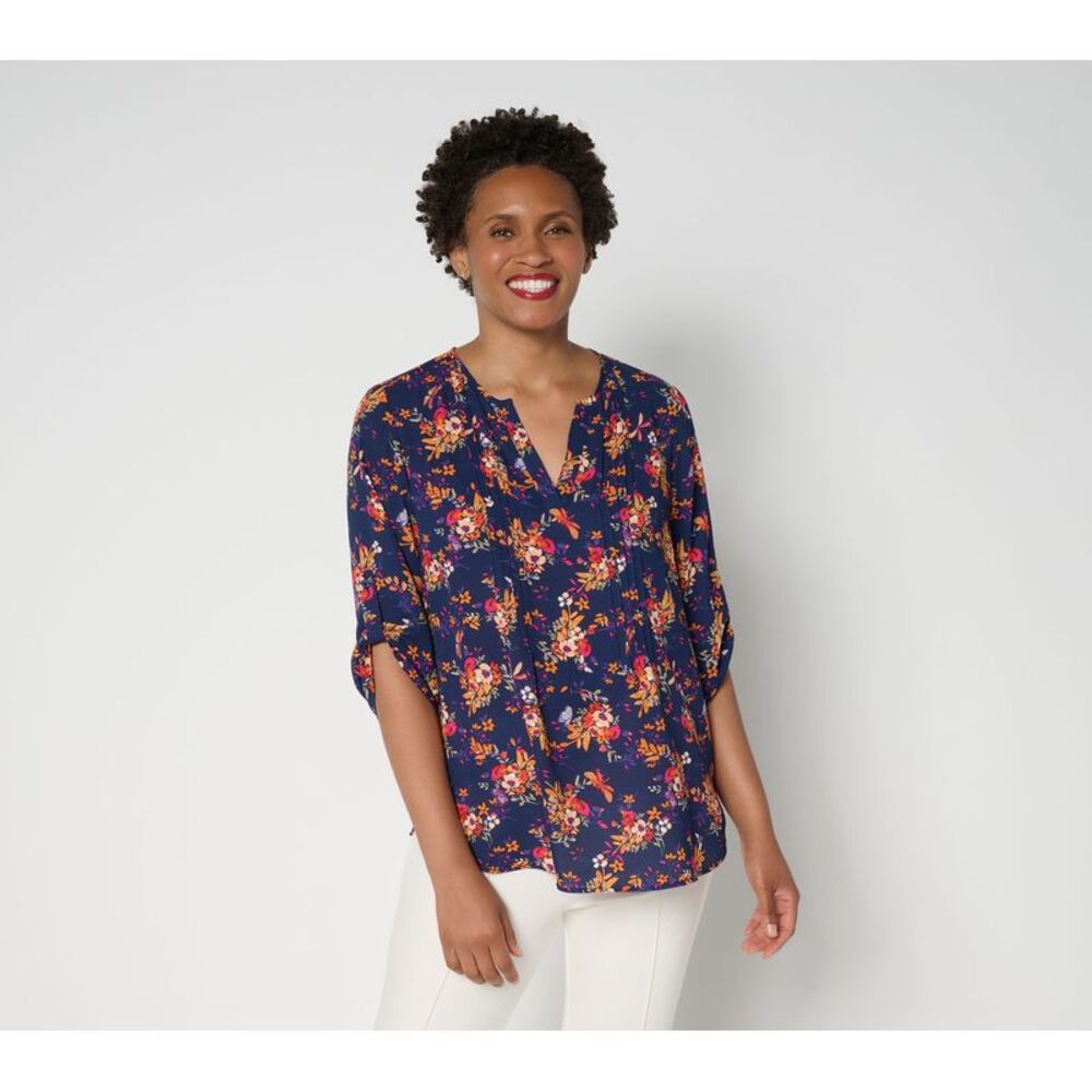 Liberare Women's Top Plus Sz 2X Georgette Split V-Neck Multi-colored A693717